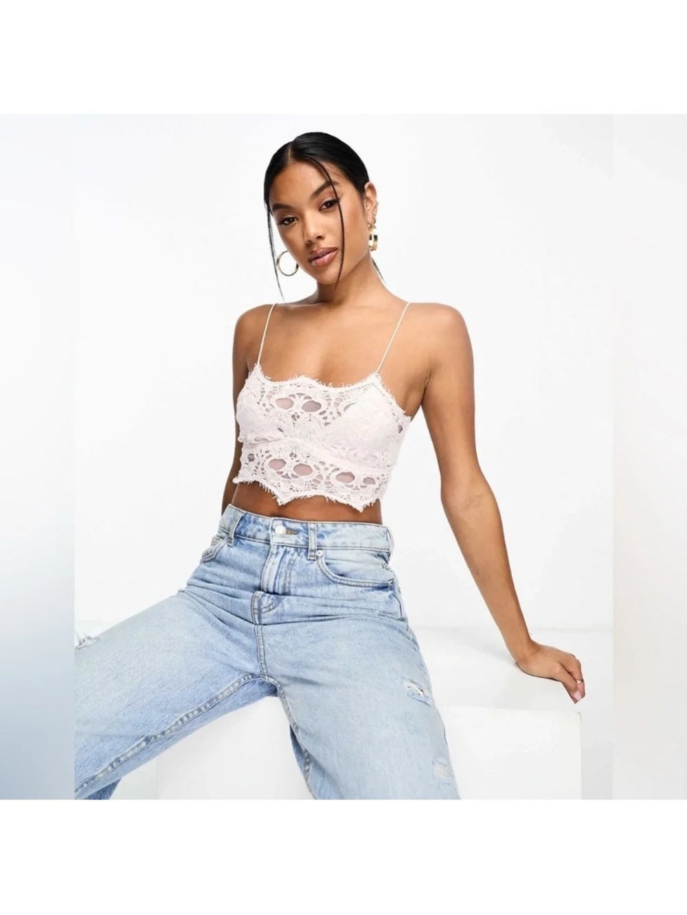 Free People One Adella White Lace Bralette Crop Top size s boho chic festival